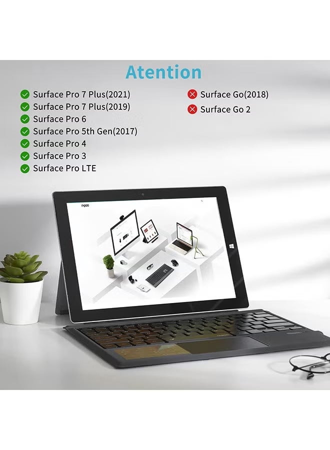 TUNKE Open Box - Microfiber Bluetooth Keyboard with Touchpad Compatible with Surface Pro 7/7Plus/6/5/4/3 (12.3") - English & Arabic Layout (No Backlight) - Image 2